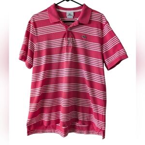 Lacoste Coral and White Striped Polo Shirt 6